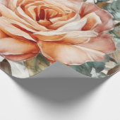 Feine Vintage Pfirsich und Weiße Rosen Geschenkpapier (Ecke)