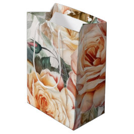 Feine Vintage Pfirsich und Weiße Rosen Mittlere Geschenktüte