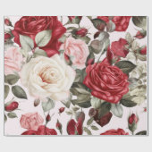 Feine Vintage Rosa Weiß und Rote Rosen Geschenkpapier (Flach)