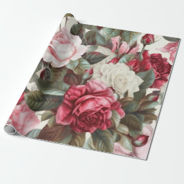 Feine Vintage Rosa Weiß und Rote Rosen Geschenkpapier