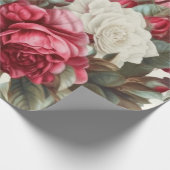 Feine Vintage Rosa Weiß und Rote Rosen Geschenkpapier (Ecke)
