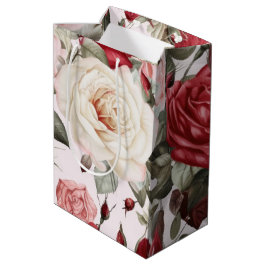 Feine Vintage Rosa Weiß und Rote Rosen Mittlere Geschenktüte