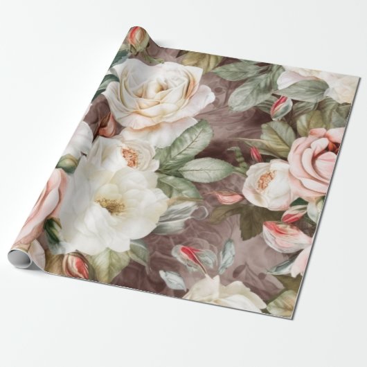 Feine Vintage Rosen in Rosa und Weiß Geschenkpapier (Ungerollt)