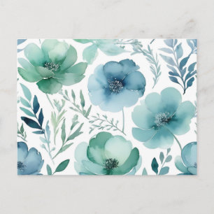 Feine Watercolor-Blumenwaschbecken in sanfter Blue Postkarte