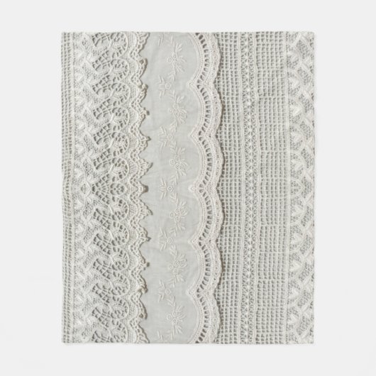 Feine weiße Spitze, textil nah-up. Fleecedecke (Vorderseite)