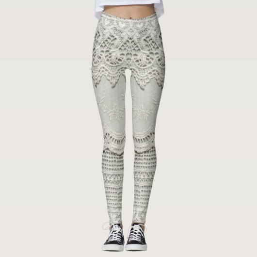 Feine weiße Spitze, textil nah-up. Leggings (Vorderseite)