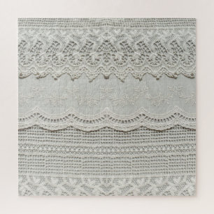Feine weiße Spitze, Textil Nahaufnahme. Puzzle