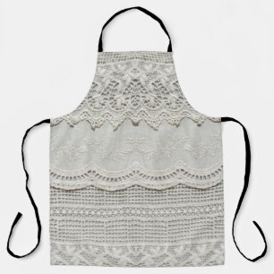 Feine weiße Spitze, Textil Nahaufnahme. Schürze