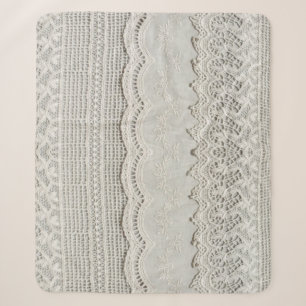 Feine weiße Spitze, Textil Nahaufnahme. Sherpadecke