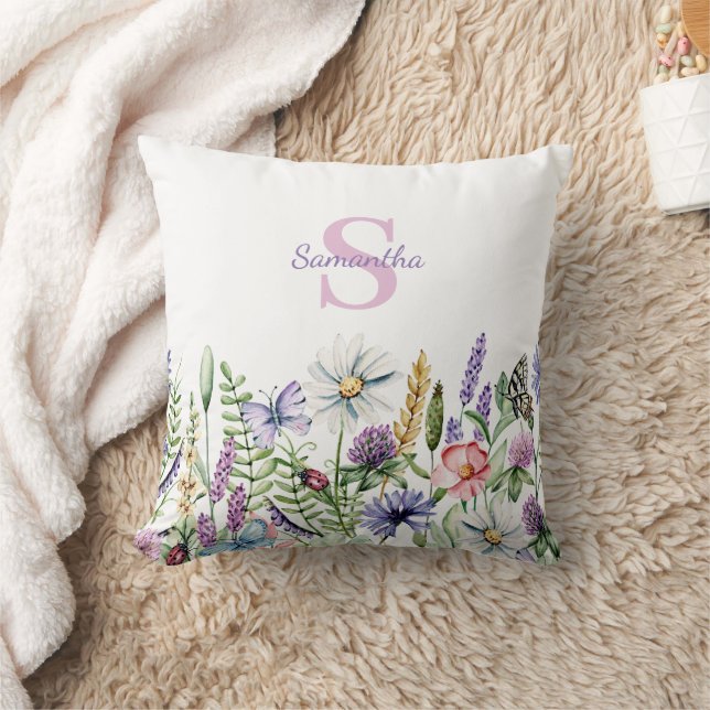 Feine Wildblume Butterfly Monogramm Kissen (Decke)