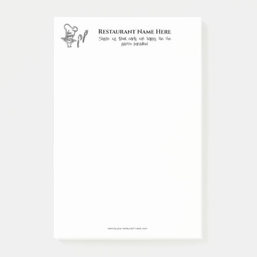 Feiner Esstisch, Besteck, Logo des Plattenrestaura Post-it Klebezettel (Vorderseite)