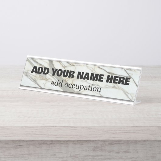 Feiner Marmor, weißer grauer Granitstein Schreibtischnamensplakette (Vorderseite )