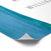 Feines blaues Wasserfarbenwellen-Hochzeitplakat Poster (Ecke)