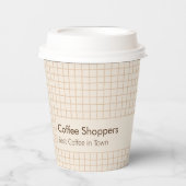 Feines, cremefarbenes, braunes Muster mit Logo Pappbecher (Vorderseite)