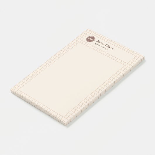 Feines, cremefarbenes, braunes Muster mit Logo Post-it Klebezettel (angewinkelt)