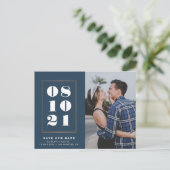 Feines Datum elegante Rahmen blaue Hochzeit Postkarte (Stehend Vorderseite)