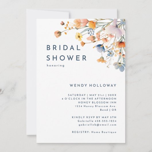 Feines elegantes, florales Brautparty Einladung (Vorderseite)