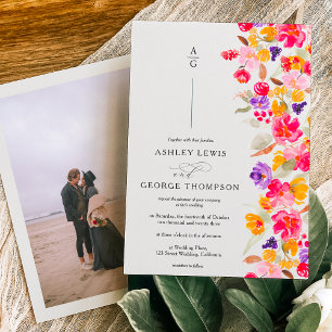 Feines, elegantes, florales Foto Hochzeit Einladung