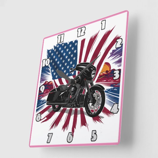 Feines Fahrrad mit lebendiger Fahne Quadratische Wanduhr (Winkel)