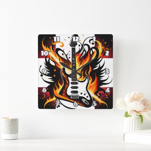 Feines Gitarrendesign in lebhaften Farben Quadratische Wanduhr (Zuhause)