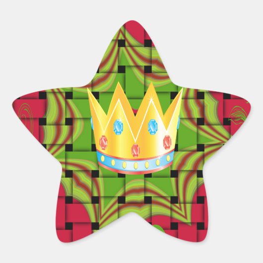 Feines Goldenes Rotes Woven Blumenstuhl Kunstwerk Stern-Aufkleber (Vorderseite)