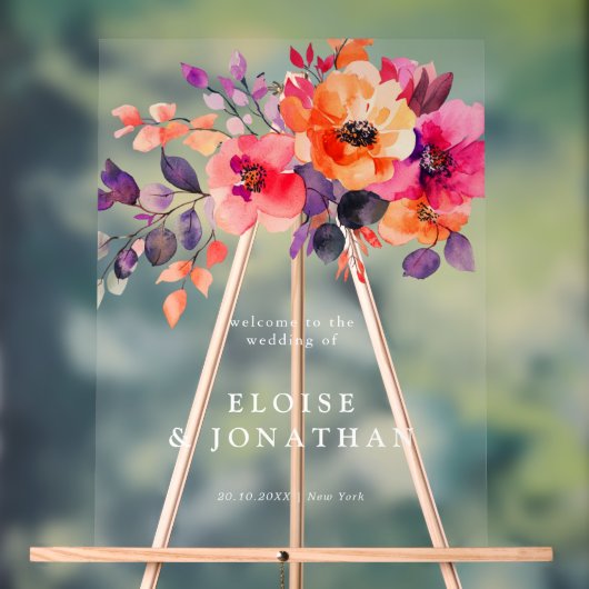 Feines, helles Rosa Orangefarbenes Floral Willkomm Acrylschild (Neutral)