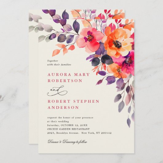 Feines, helles Rosa Orangefarbenes Wasser Elegante Einladung (Vorne/Hinten)