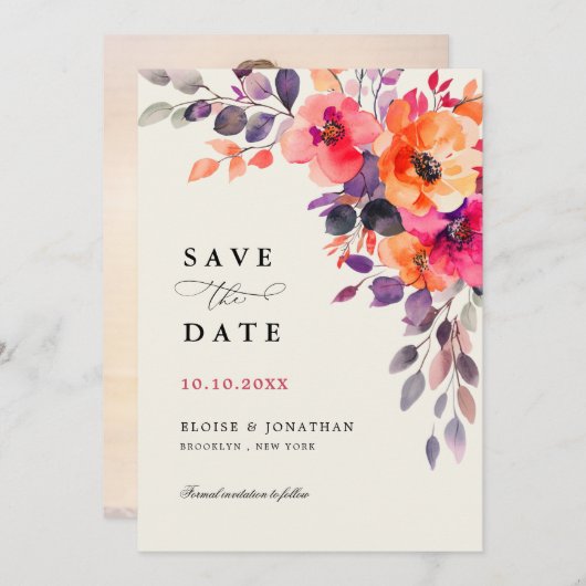 Feines, hellrosa Orangefarbenes Foto Save The Date (Vorne/Hinten)