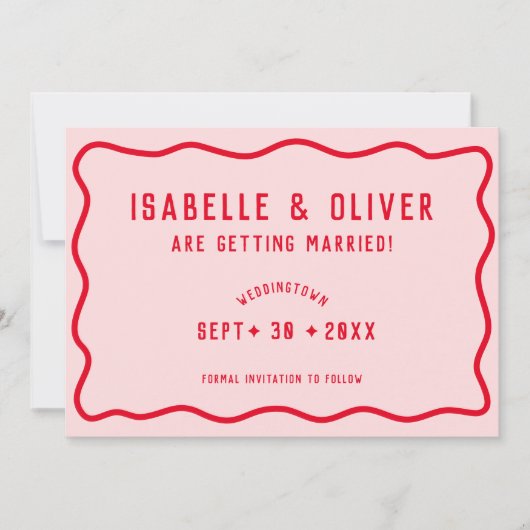 Feines, hellrosa, rosa, gequigges, wavy Retro-Foto Save The Date (Vorderseite)