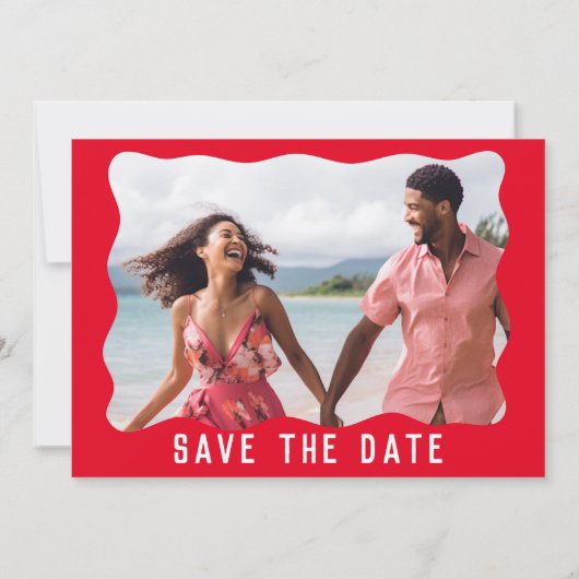 Feines, hellrosa, rosa, gequigges, wavy Retro-Foto Save The Date (Rückseite)