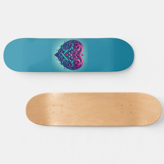 Feines Herz mit Turq blau Skateboard (Horizontal)
