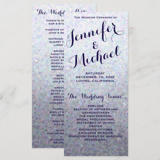 Feines Hochzeitsprogramm für Glitzer Programm (Vorne/Hinten)