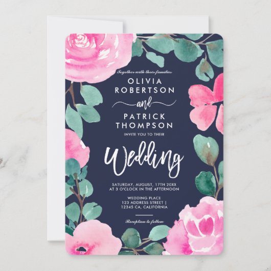 Feines rosa Marinebarre Foto Hochzeit Einladung (Vorderseite)