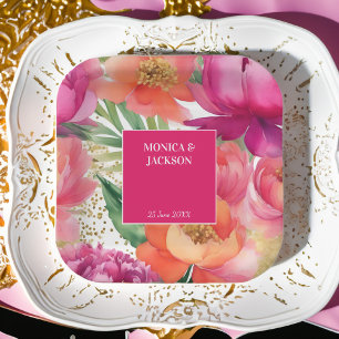 Feines rosa orangefarbenes Hochzeitsgeschirr Pappteller