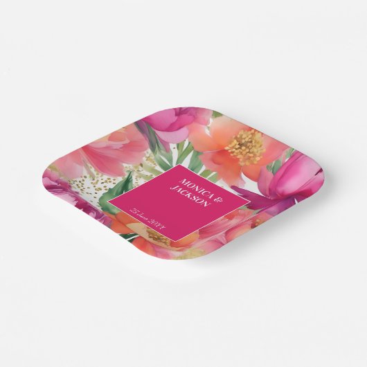 Feines rosa orangefarbenes Hochzeitsgeschirr Pappteller (Gewinkelt)