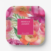 Feines rosa orangefarbenes Hochzeitsgeschirr Pappteller (Vorderseite)