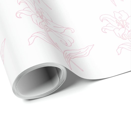 Feines rosafarbenes Lily Lineart Brautparty Geschenkpapier (Rolleneckpunkt)