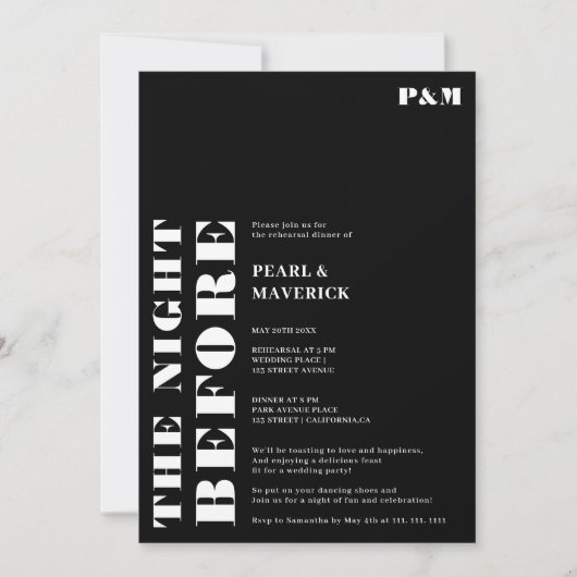 Feines Schwarz-Probe-Dinner Einladung (Vorderseite)