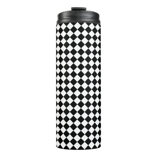 Feines Schwarz-Weiß-Zickzack Muster Thermosbecher (Vorderseite)