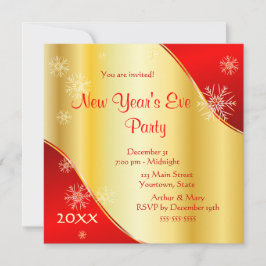 Feines Silvesterabend-Party 2022 auf Gold und Rot Einladung