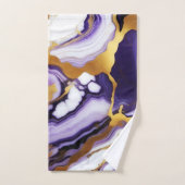 Feines trendy lila-gelbes Gold-Imitat-Marmor Badhandtuch Set (Handtuch)