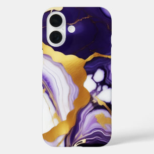 Feines trendy lila-gelbes Gold-Imitat-Marmor iPhone 16 Hülle
