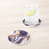 Feines trendy lila-gelbes Gold-Imitat-Marmor Getränkeuntersetzer (Seite)