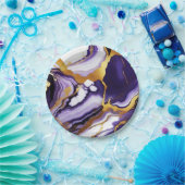 Feines trendy lila-gelbes Gold-Imitat-Marmor Pappteller (Party)