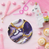 Feines trendy lila-gelbes Gold-Imitat-Marmor Pappteller (Party)