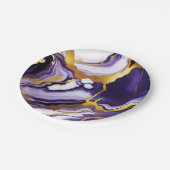Feines trendy lila-gelbes Gold-Imitat-Marmor Pappteller (Schrägansicht)