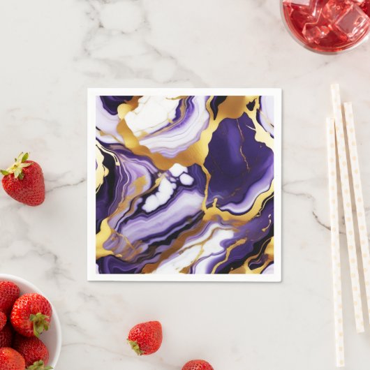 Feines trendy lila-gelbes Gold-Imitat-Marmor Serviette (Beispiel)