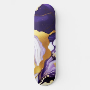 Feines trendy lila-gelbes Gold-Imitat-Marmor Skateboard