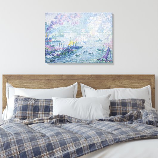 Feinmalerei Meereshafen Schiffe Brücke Hellblau Leinwanddruck (Insitu (Schlafzimmer))