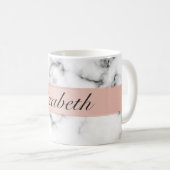 Feinmarmor mit Rose-Goldstreifen-Monogramm Kaffeetasse (VorderseiteRechts)